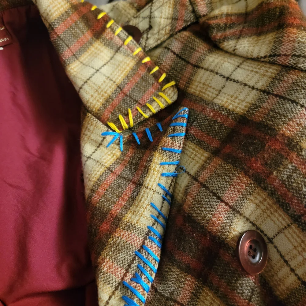 VTG 80s 90s Wool Plaid‎ Double Breast Blazer Preppy Academia  Wax Jeans Y2K SZ M